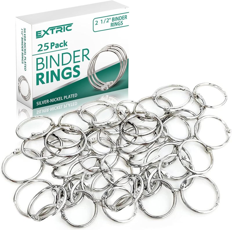 EXTRIC Loose Leaf Binder Rings 2 1/2 Inch, Metal Book Rings for Index Cards 25 Pack, Heavy Duty Nickel Plated Great for Flashcards, Home, School and Office - Image 1